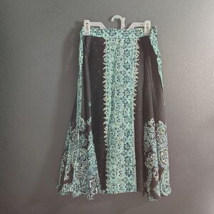 Talbots Silk Wrap Skirt with Teal and Black Pattern